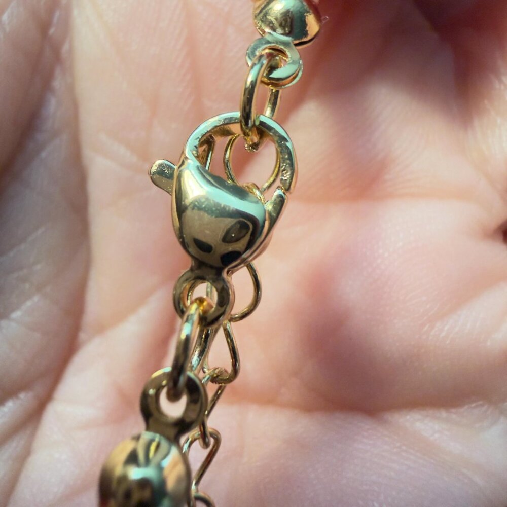 Cherry Necklace Red Heart Bead Statement Necklace Gold Tone Drop - Picture 5 of 11